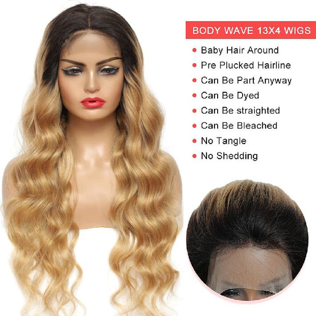 Clearance Sale|16 To 30 Inches 1B/27 Ombre Color Deep Wave 13x4 Lace Front Wig Remy Human Hair Wigs For Woman