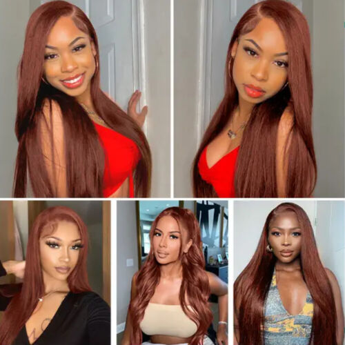 #33 Reddish Straight Hair 5x5 HD Lace Glueless Affordable Human Hair Wigs For Deep Skin Tones Lace Colored Wigs