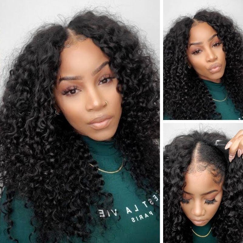 Glueless 0 Skill Needed V Part Wig Beginner Friendly Natural Scalp Deep Curly Human Hair Without Leave Out