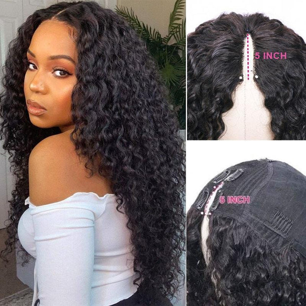 Beginner Friendly V Part Curly Wig No Leave Out Super Natural Human Hair Wigs