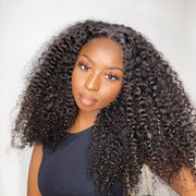 Pull Go V Part Kinky Curly Wig Upgrade Elastic Drawstring Fit All Sizes Put On & Go Glueless  Human Hair Wig Afro Curly Style