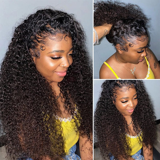 Skin Melt HD Lace Kinky Curly 360 Lace Frontal Human Hair Wig Preplucked with Baby Hair