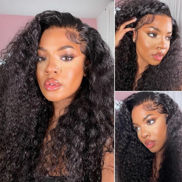 Water Wave Glueless Wigs 13x4 13x6 HD Invisible Transparent Lace Front Human Hair Wigs Bleached Knots