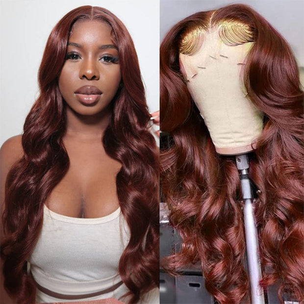 Reddish Brown Body Wave Lace Closure Wig 4x4 HD Glueless Affordable Human Hair Lace Wigs