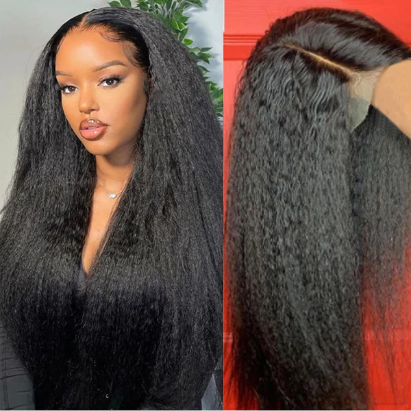 Kinky Straight Lace Wig Transparent 4x4 HD Lace Front Wigs with Pre Plucked Human Hair Wigs
