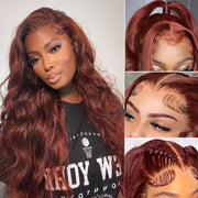 Glueless Invisible HD 13x6 Lace Front Wig #33 Reddish Brown Body Wave Human Hair Wigs