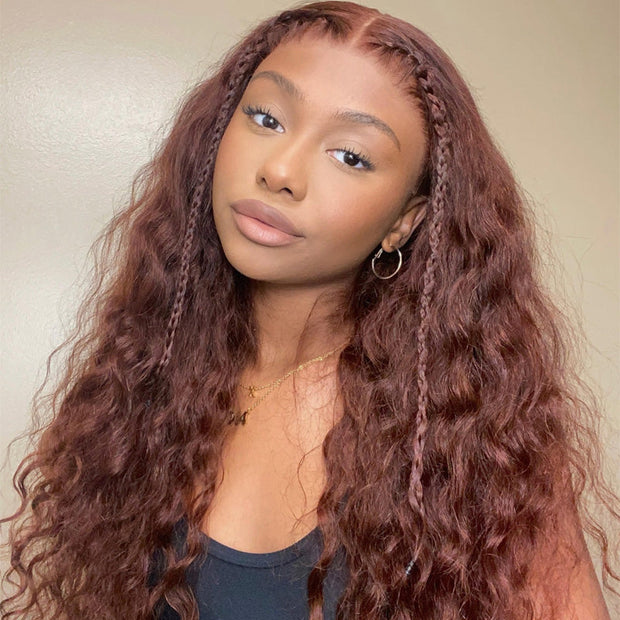 Skin Melt HD Lace Wigs #33 Reddish Brown 13x4 Lace Front Wig Water Wave Pre-Plucked Human Hair Wigs