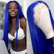 Klein Blue Straight Transparent Lace Front Wig Pre plucked Bleached knots Brazilian Human Hair Wigs For Women