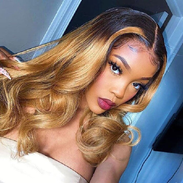 Clearance Sale|16 To 30 Inches 1B/27 Ombre Color Deep Wave 13x4 Lace Front Wig Remy Human Hair Wigs For Woman