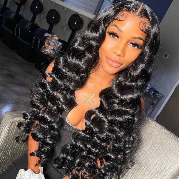 Glueless Loose Wave 13x6 Lace Front Wig With Crystal HD Lace Human Hair Wig