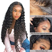 Loose  Deep  Lace Wigs Pre-plucked Natural Hairline Hand Tied 13x4 Lace Frontal Wig With Baby Hair