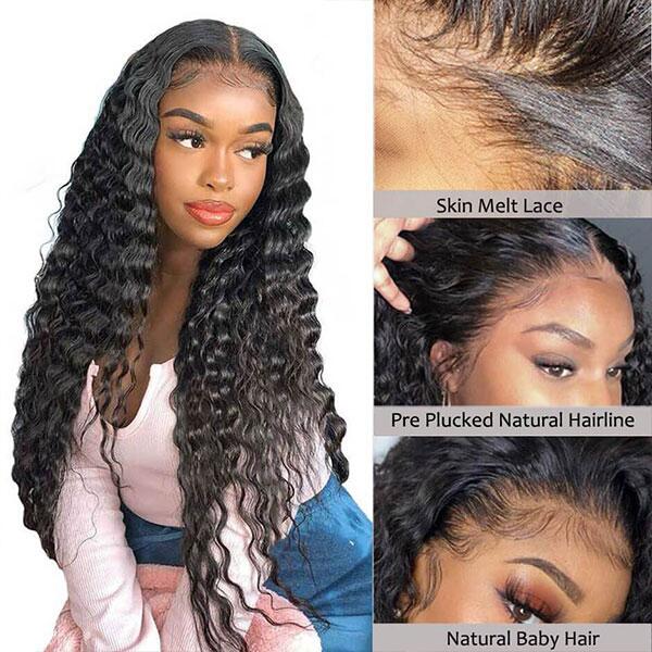 Loose  Deep  Lace Wigs Pre-plucked Natural Hairline Hand Tied 13x4 Lace Frontal Wig With Baby Hair