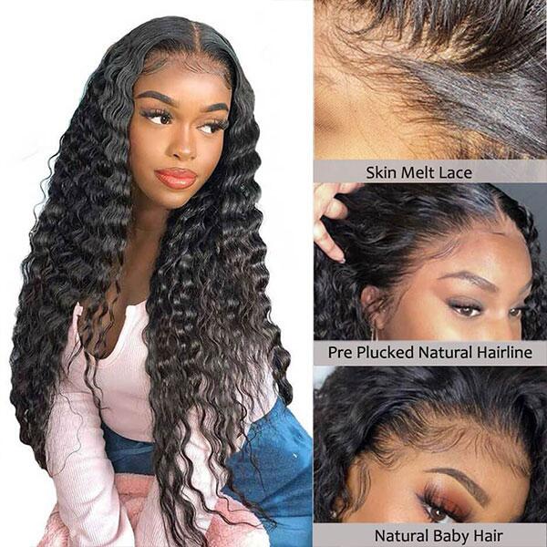 Loose  Deep  Lace Wigs Pre-plucked Natural Hairline Hand Tied 13x5 Lace Part Wig With Baby Hair