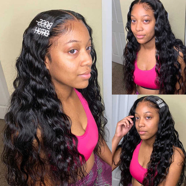 Loose  Deep  Lace Wigs Pre-plucked Natural Hairline Hand Tied 13x4 Lace Frontal Wig With Baby Hair