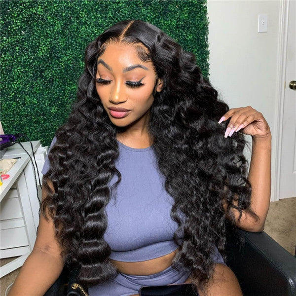 Loose Deep Wave 13x6  Lace Front Glueless Human Hair Wigs Invisible Small Bleached Knots 220 Density