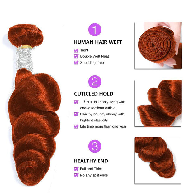 #350 Ginger Orange Loose Wave 4 Bundles With 4X4 Lace Closure Remy Human Hair