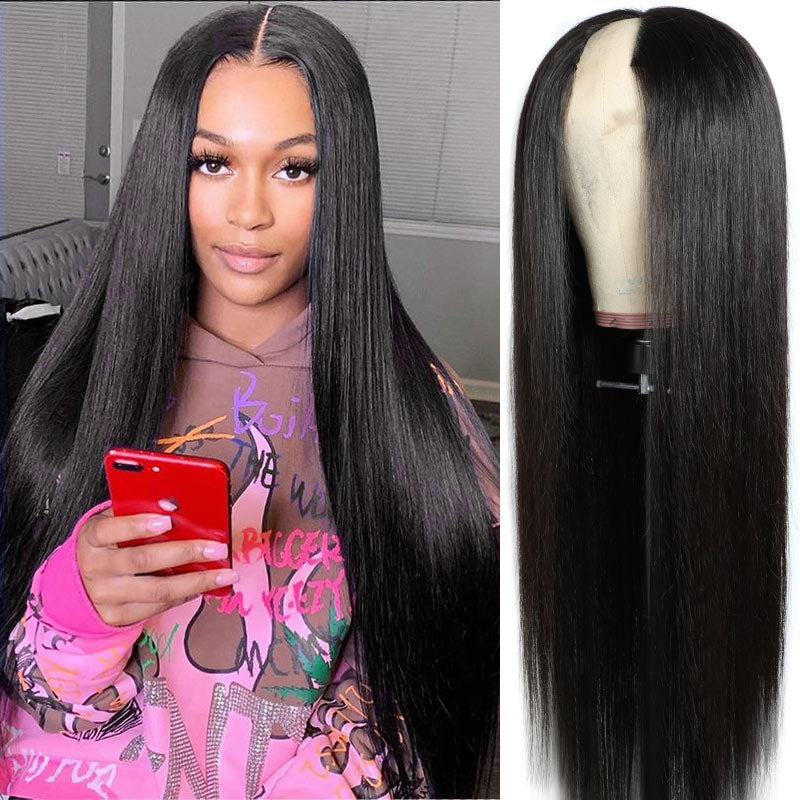 Upgraded Durable V Shape Glueless Wig Human Hair Straight Beginner Friendly Natural U Part Wig