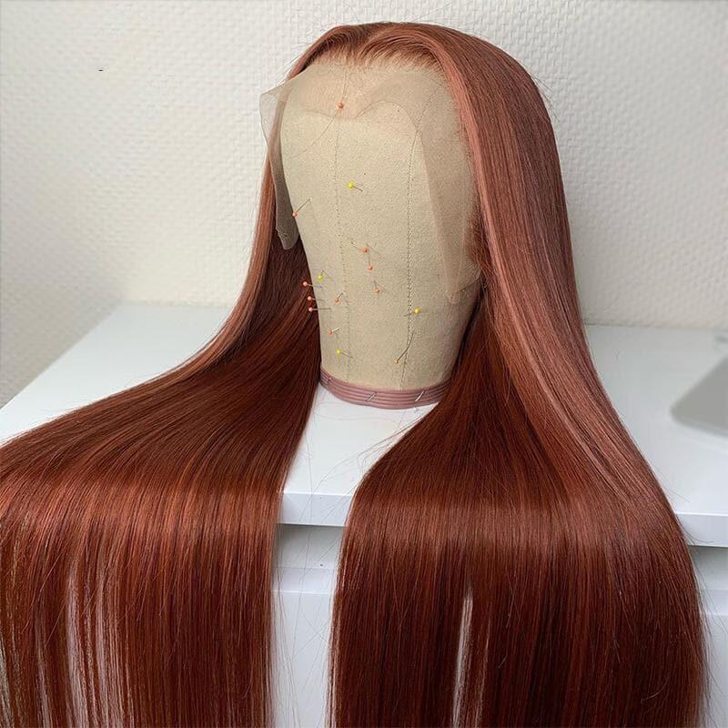#33 Reddish Brown Straight Human Hair Wig Hair Human Hair Color For Dark Skins 13x6 HD Lace Front Colored Wigs