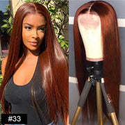 #33 Reddish Brown Straight Human Hair WigMelted All Skin 4x4 HD Invisible Lace Closure Wigs