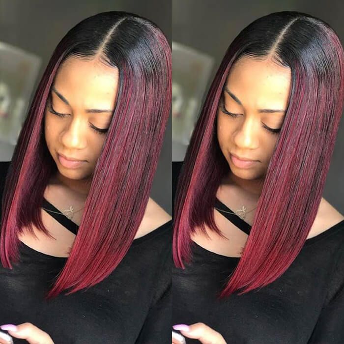 #1B/27/30/99J Ombre Bob Wig Straight Short Bob Lace Front Wigs For Black Women 180% Density