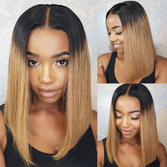 #1B/27/30/99J Ombre Bob Wig Straight Short Bob 13x4 Lace Front Wigs For Black Women 220% Density
