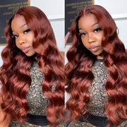Glueless Invisible HD 13x6 Lace Front Wig #33 Reddish Brown Body Wave Human Hair Wigs