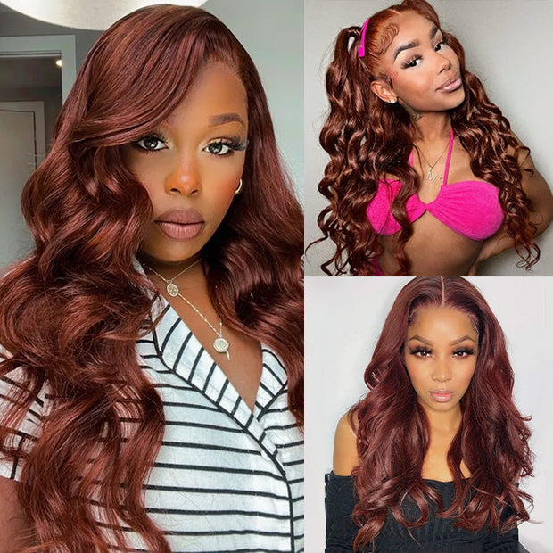 Skin Melt HD Lace Wigs #33 Reddish Brown Body Wave 13x4 Lace Front  Human Hair Wigs