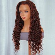 Wear And Go Reddish Brown Deep Wave Pre-Cut Lace 4x4 Lace Closure Glueless Human Hair Wig