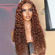 #33 Colored Reddish Brown Wig 13x6 Transparent Lace Front Wig Water WaveHuman Hair Lace Wigs