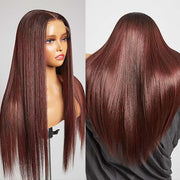 #33 Reddish Brown Straight Human Hair WigMelted All Skin 4x4 HD Invisible Lace Closure Wigs