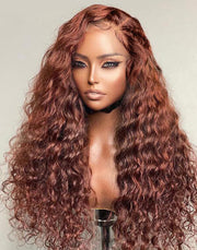 #33 Colored Reddish Brown Wig 13x6 Transparent Lace Front Wig Water WaveHuman Hair Lace Wigs