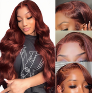 Glueless Invisible HD 13x6 Lace Front Wig #33 Reddish Brown Body Wave Human Hair Wigs
