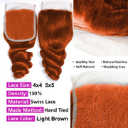 #350 Ginger Orange Loose Wave 4 Bundles With 4X4 Lace Closure Remy Human Hair