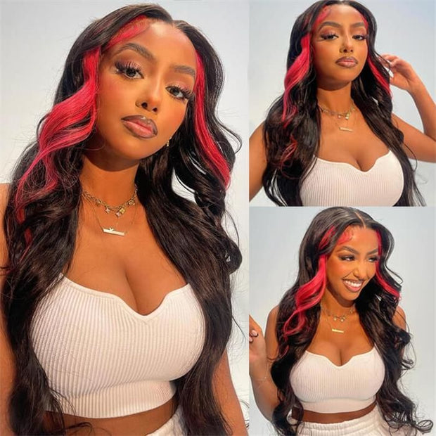 Cynosure Blonde/Pink/Green/Blue/Purple/27# Skunk Stripe 13x4 HD Lace Front Highlight Body Wave Wig