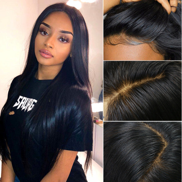 Skin Melt 5X5  Lace Straight Human Hair Lace Closure Wigs with Natural Hairline