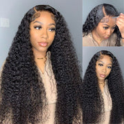 Natural Kinky Curly Glueless Human Hair Wig HD Transparent Lace Front Wigs Invisible Small Bleached Knots