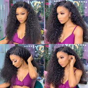 Natural Kinky Curly Glueless Human Hair Wig HD Transparent Lace Front Wigs Invisible Small Bleached Knots