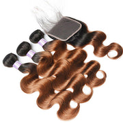 T1B/30 Color Brazilian Body Wave Hair 3 Bundles With 4x4 Lace Closure Human Hair Extensions