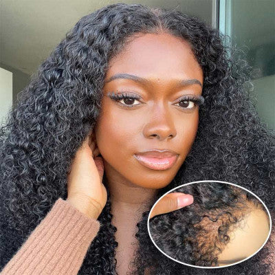 Type 4C Hairline Wig Deep Curly Hair Invisible HD Lace Front Human Hair Wigs With Curly Edges