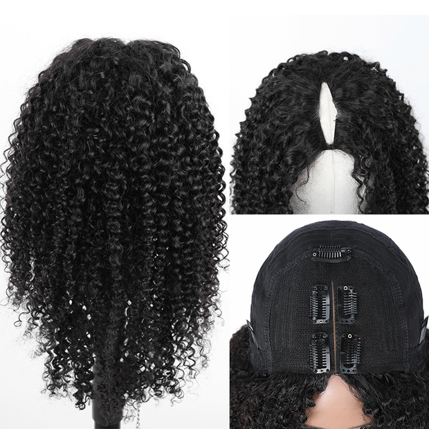 Beginner Friendly V Part Curly Wig No Leave Out Super Natural Human Hair Wigs