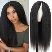 Beginner Friendly Kinky Straight V Part Wig Human Hair Super Natural Protective Style 220% Density