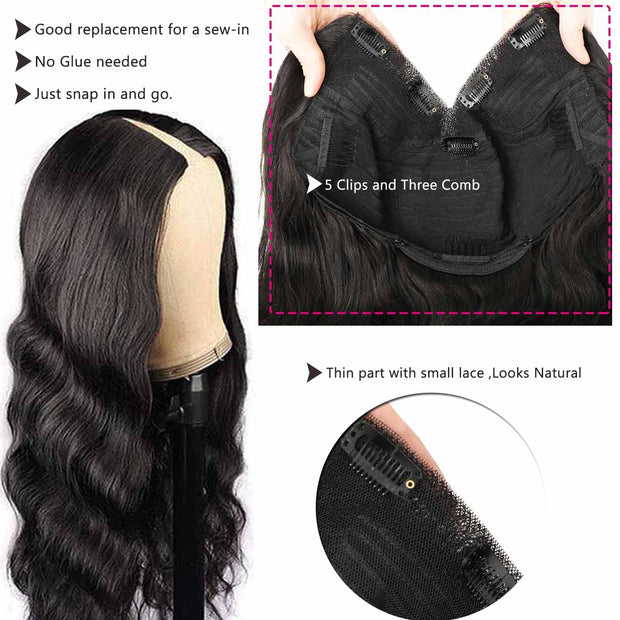 V Part Body Wave Human Hair Wigs Glueless Beginner Friendly Natural Wig