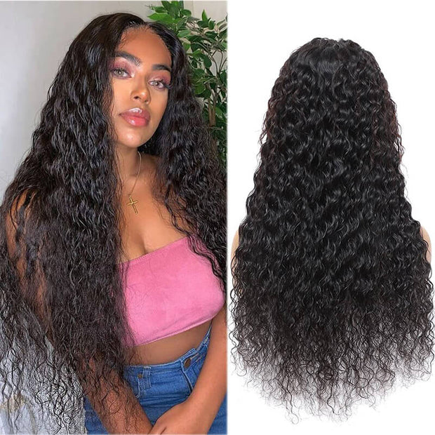 Lace Part Human Hair Water Wave Wig 13x5 T Part Natural Color Wigs with Natural Hairline