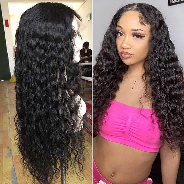 Lace Frontal Human Hair Water Wave Wig 13x4 Natural Color Wigs With Natural Hairline