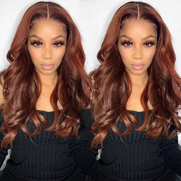 #33 Reddish Brown Body Wave 5x5 HD Lace Glueless Affordable Human Hair Wigs For Deep Skin Tones Lace Colored Wigs