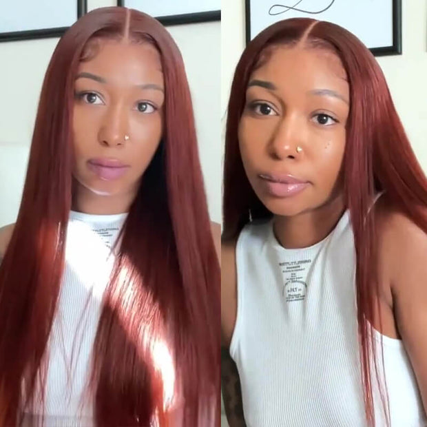 #33 Reddish Brown Straight Human Hair WigMelted All Skin 4x4 HD Invisible Lace Closure Wigs