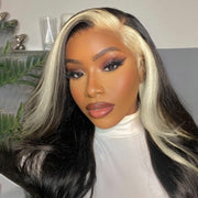 Flash Sale-Skunk Stripe Wig 13x4 Lace Frontal Wig Highlights 613# Blonde Body Wave Human Hair Wig
