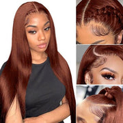 #33 Reddish Brown Straight Human Hair WigMelted All Skin 4x4 HD Invisible Lace Closure Wigs
