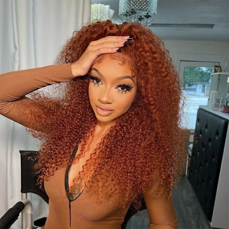 Ginger Orange Brazilian Curly Lace Front Human Hair Wigs 13X4 HD Transparent Lace Glueless Lace Wig