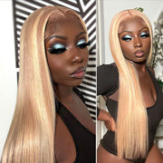 Customized Peachy Champagne with Blonde Highlight Wig Transparent Lace Front Wigs